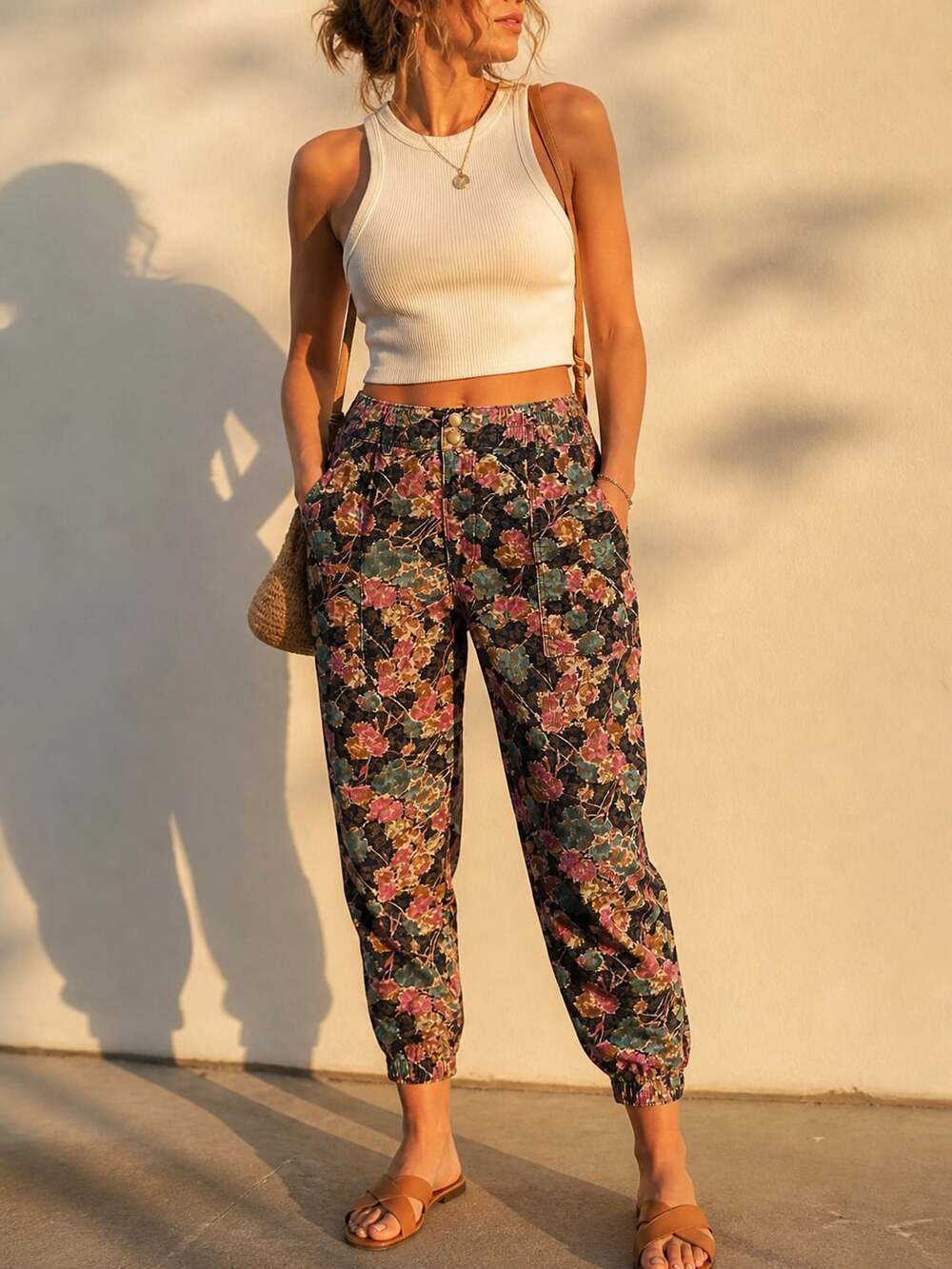 Anthropologie Floral Corduroy Jogger Pants Women Med Boho Tapered Ankle Floral